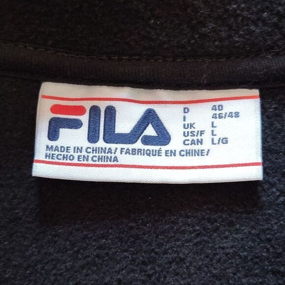 FILA Black Colorful Logo Panel Quarter Zip Pullover Fleece Sweater Large - Picture 12 of 13